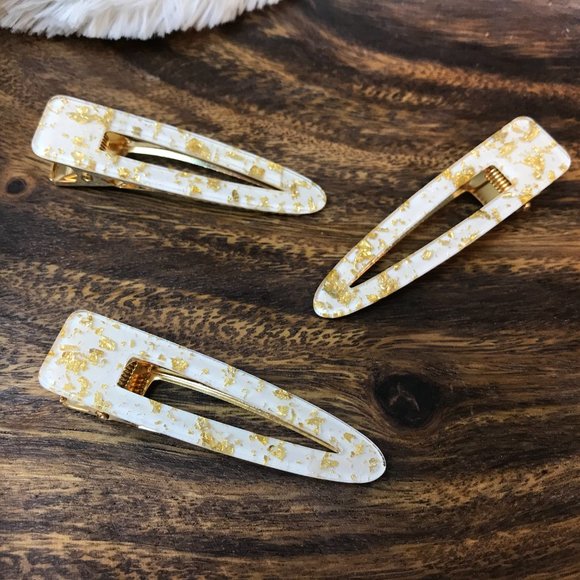 White Gold Flake Acetate Alligator Clip TD - Picture 2 of 3